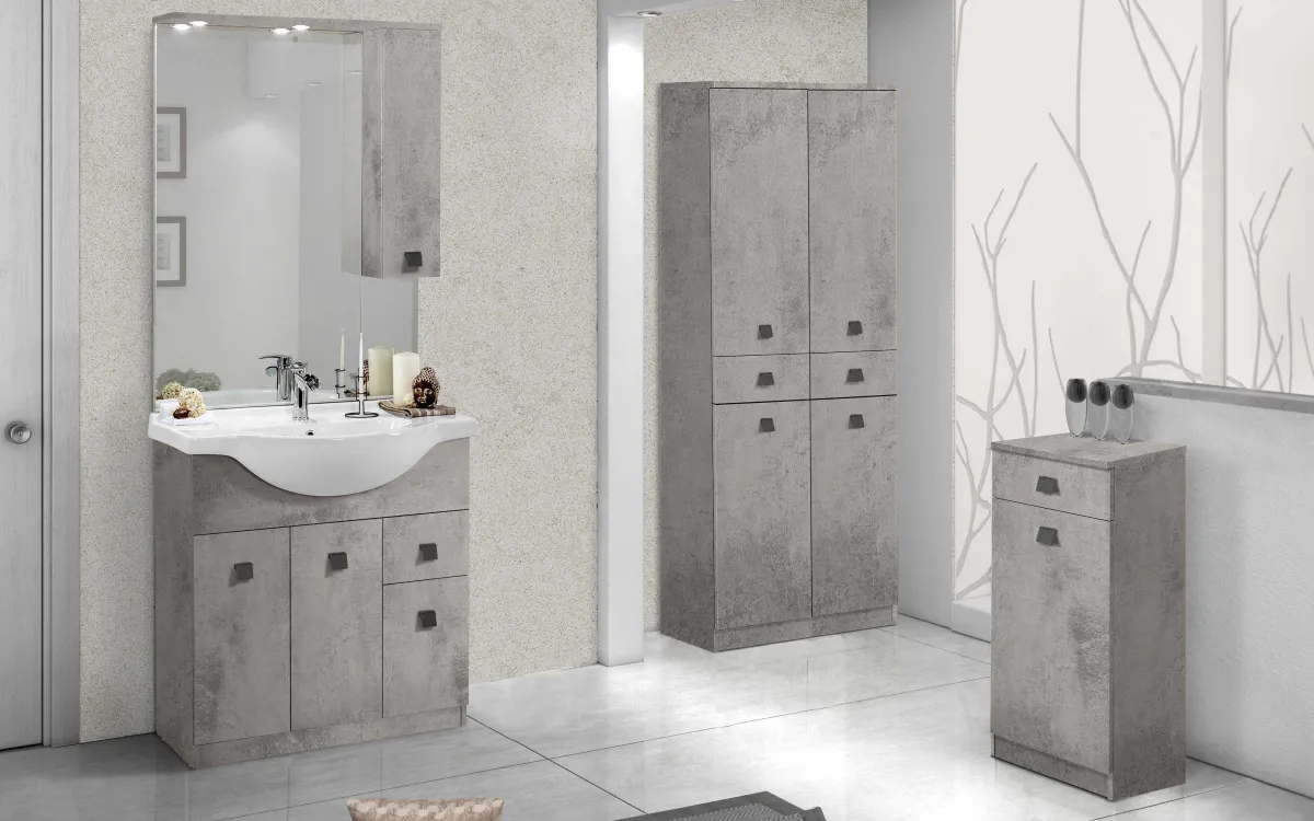 Componibile bagno 1 anta con pensile a destra lavabo incluso cemento: Melissa