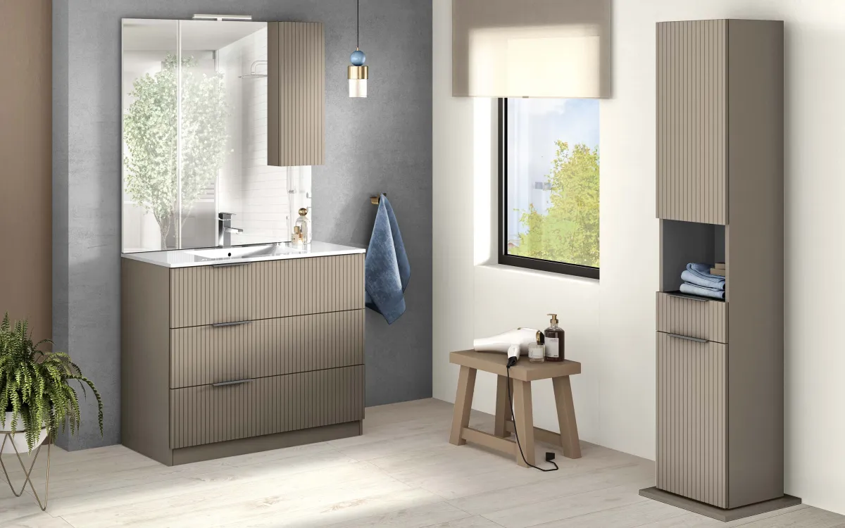 Componibile bagno a terra con led beige: Alba