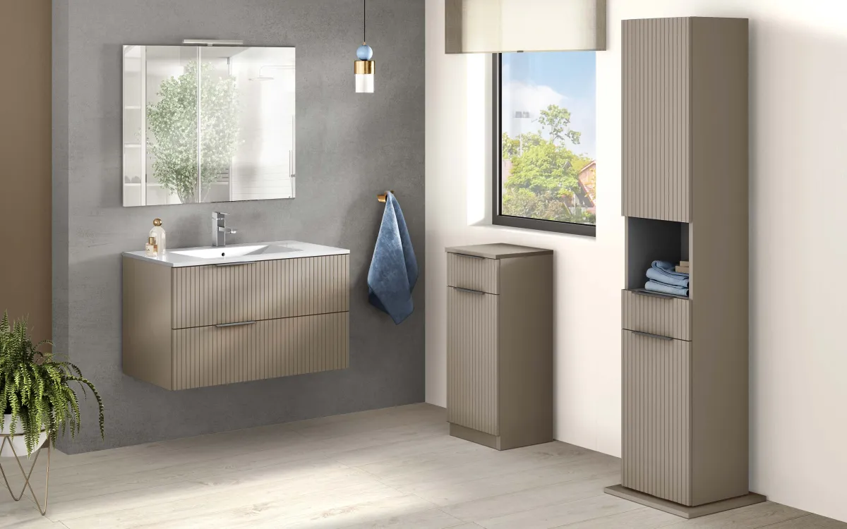 Componibile bagno sospeso con led beige: Alba