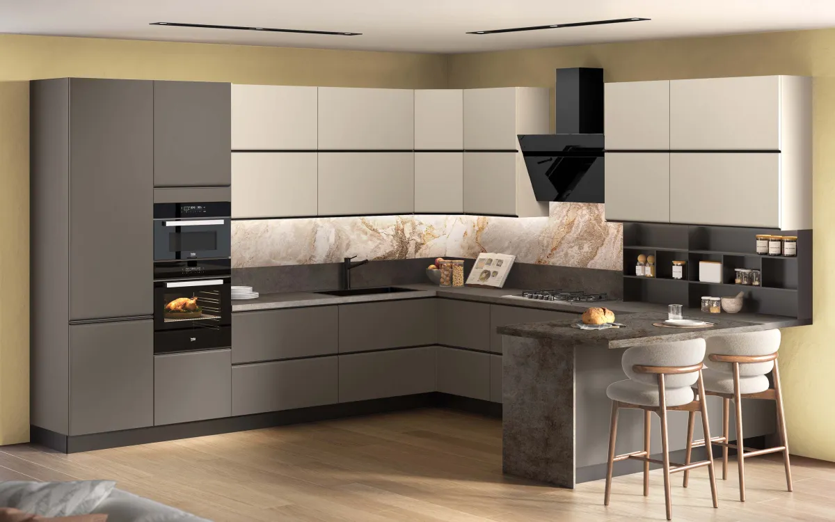 Cucina componibile cacao opaco, onix sabbia opaco: Mia