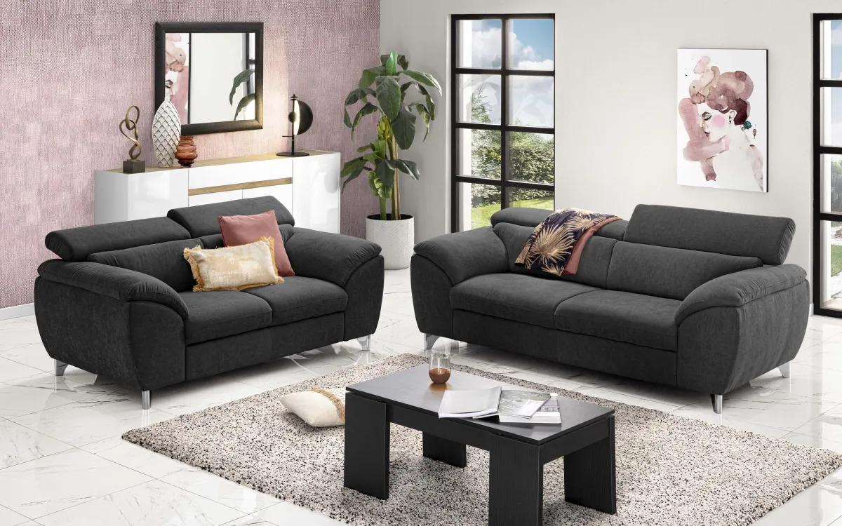 Divano 2 posti tessuto plutone nero: Elettra
