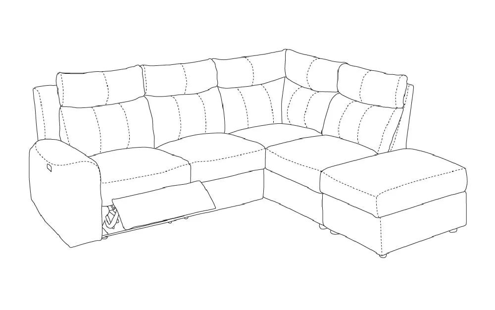 Divano angolare con pouf con penisola destra - recliner elettrico tessuto loto granata: Positano