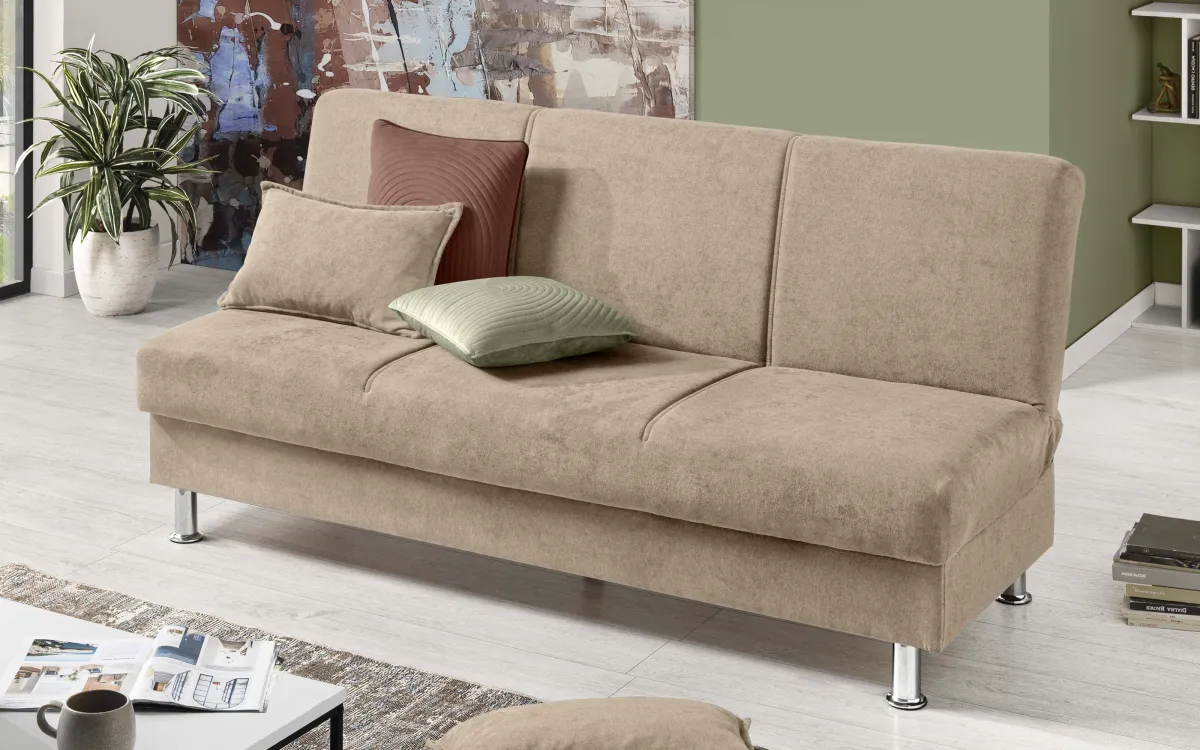 Divano letto 3 posti - meccanismo clic/clac tessuto bacos beige: Dante