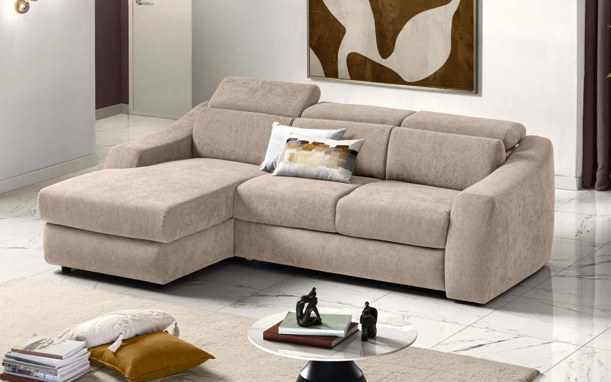 Divano letto angolare con penisola sinistra - meccanismo estraibile tessuto plutone lino: Ambra