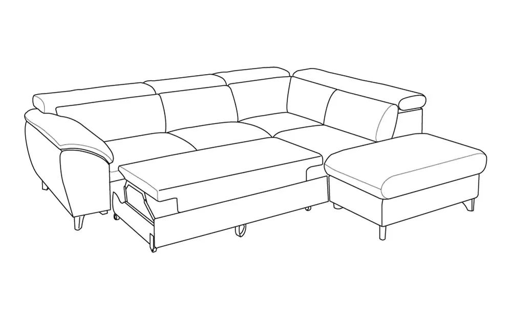 Divano letto angolare con pouf contenitore destro - meccanismo estraibile tessuto petra blu: Elettra