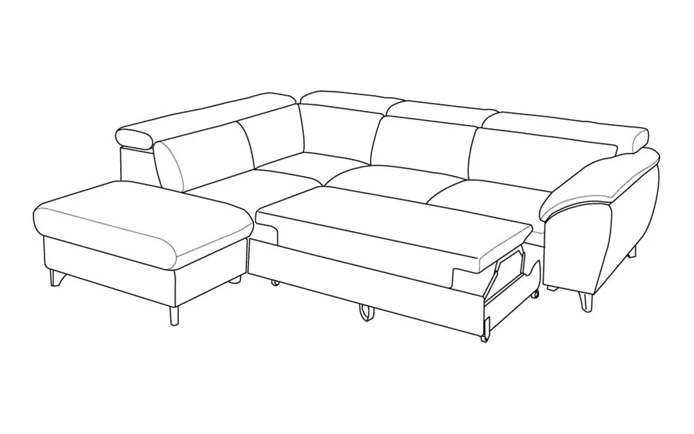 Divano letto angolare con pouf contenitore sinistro - meccanismo estraibile tessuto petra blu: Elettra
