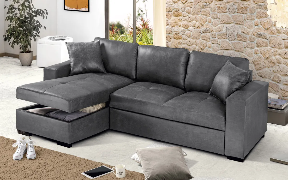 Divano Letto con contenitore, grigio: Madison