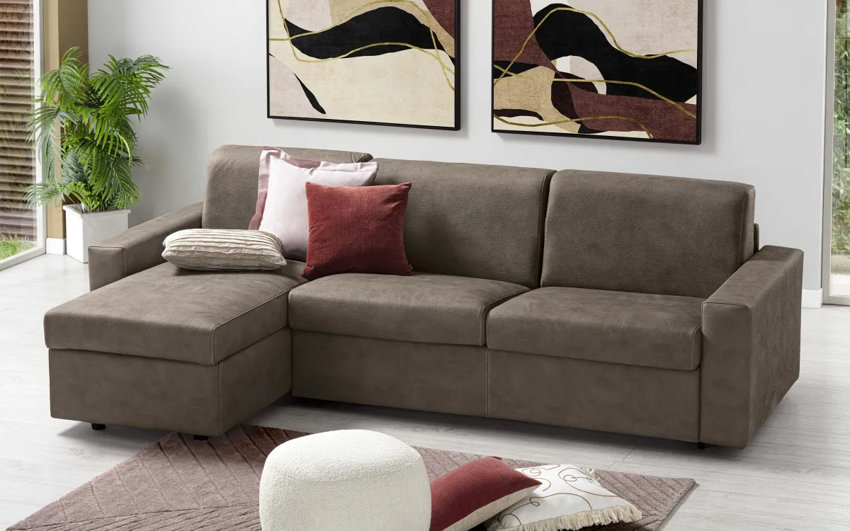Divano letto con penisola reversibile contenitore 3 posti - meccanismo a ribalta Rivestimento fibra elephant: Gea