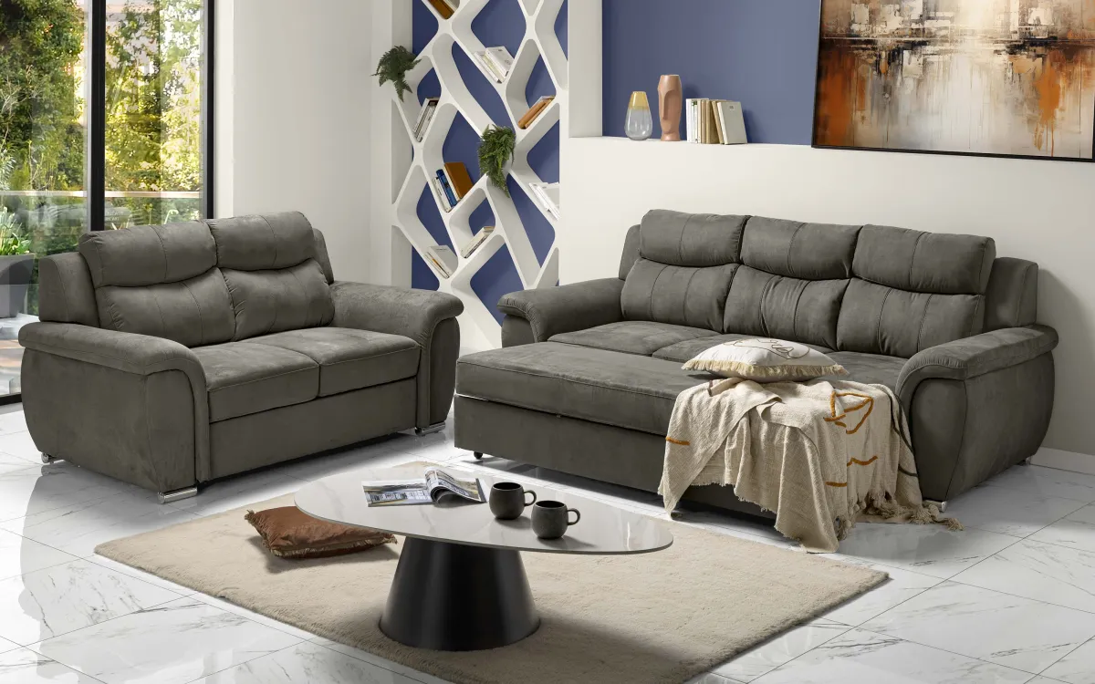 Divano relax 3 posti - meccanismo estraibile tessuto loto dark grey: Amalfi