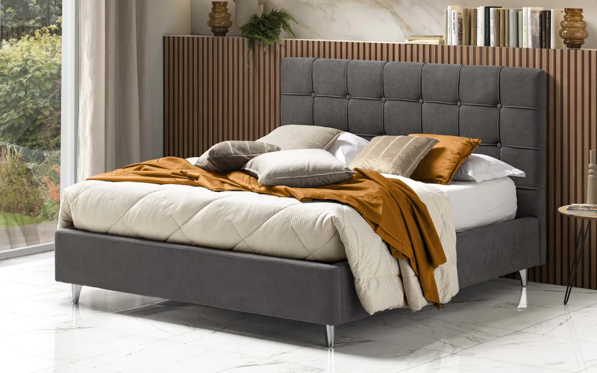 Letto contenitore matrimoniale con piedini Tessuto bacos ash: Nina