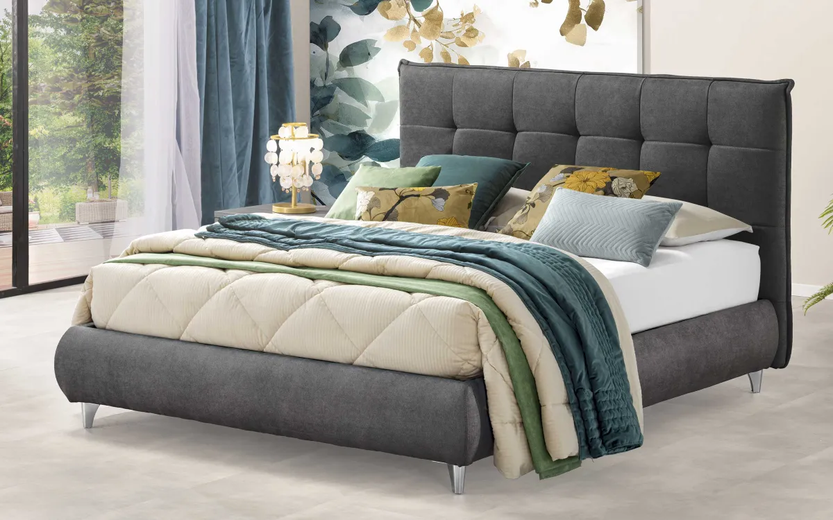 Letto contenitore matrimoniale con piedini Tessuto fumo: Deva