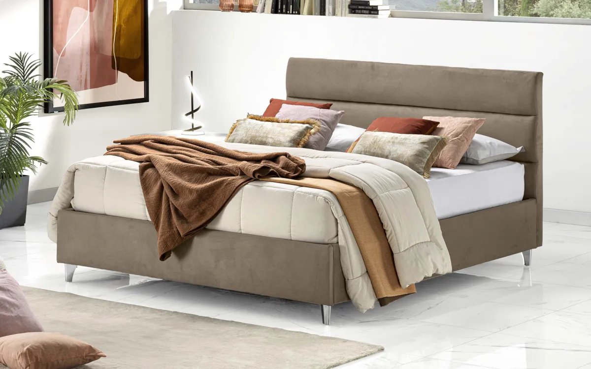 Letto contenitore matrimoniale con piedini tessuto loto brown: Noah