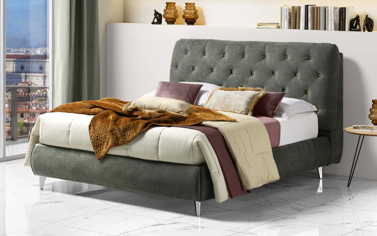 Letto contenitore matrimoniale con piedini tessuto loto dark gray: Alma