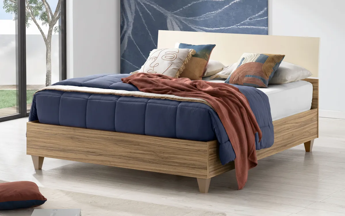 Letto contenitore matrimoniale lungo effetto noce oro, orzo: Sky