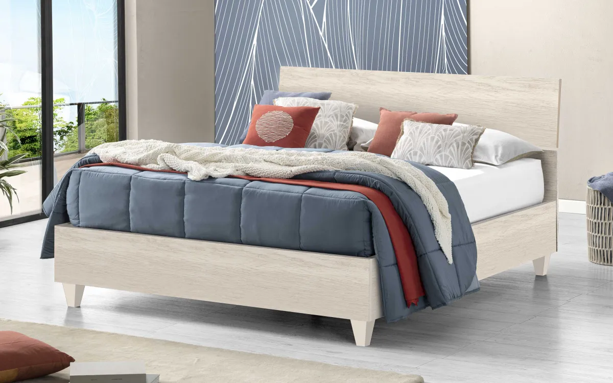 Letto contenitore matrimoniale lungo effetto quercia bianca: Sky