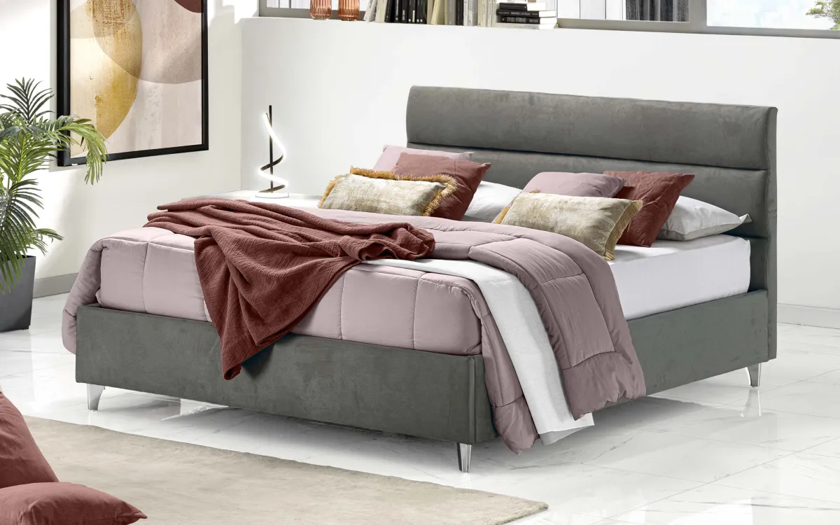 Letto contenitore matrimoniale lungo tessuto loto dark grey: Noah