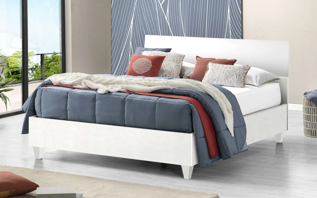 Letto contenitore matrimoniale rialzato con piedini bianco detroit: Sky
