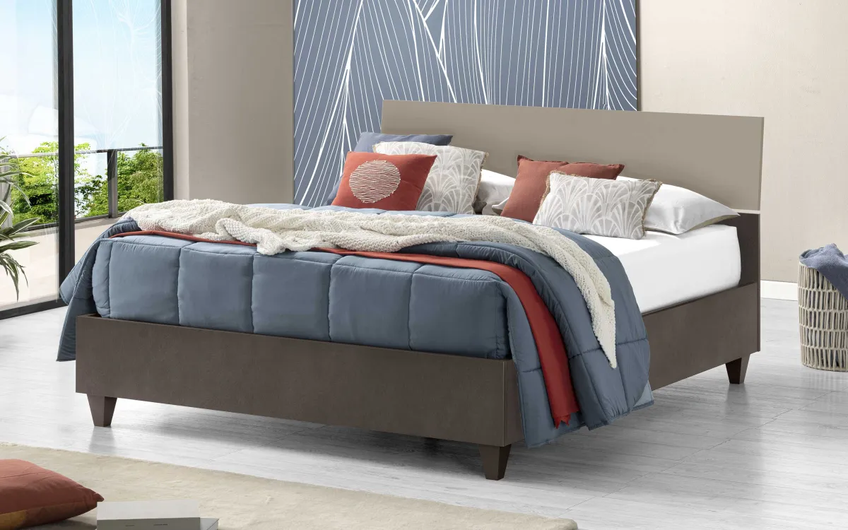 Letto contenitore matrimoniale rialzato con piedini bronzo, visone: Sky