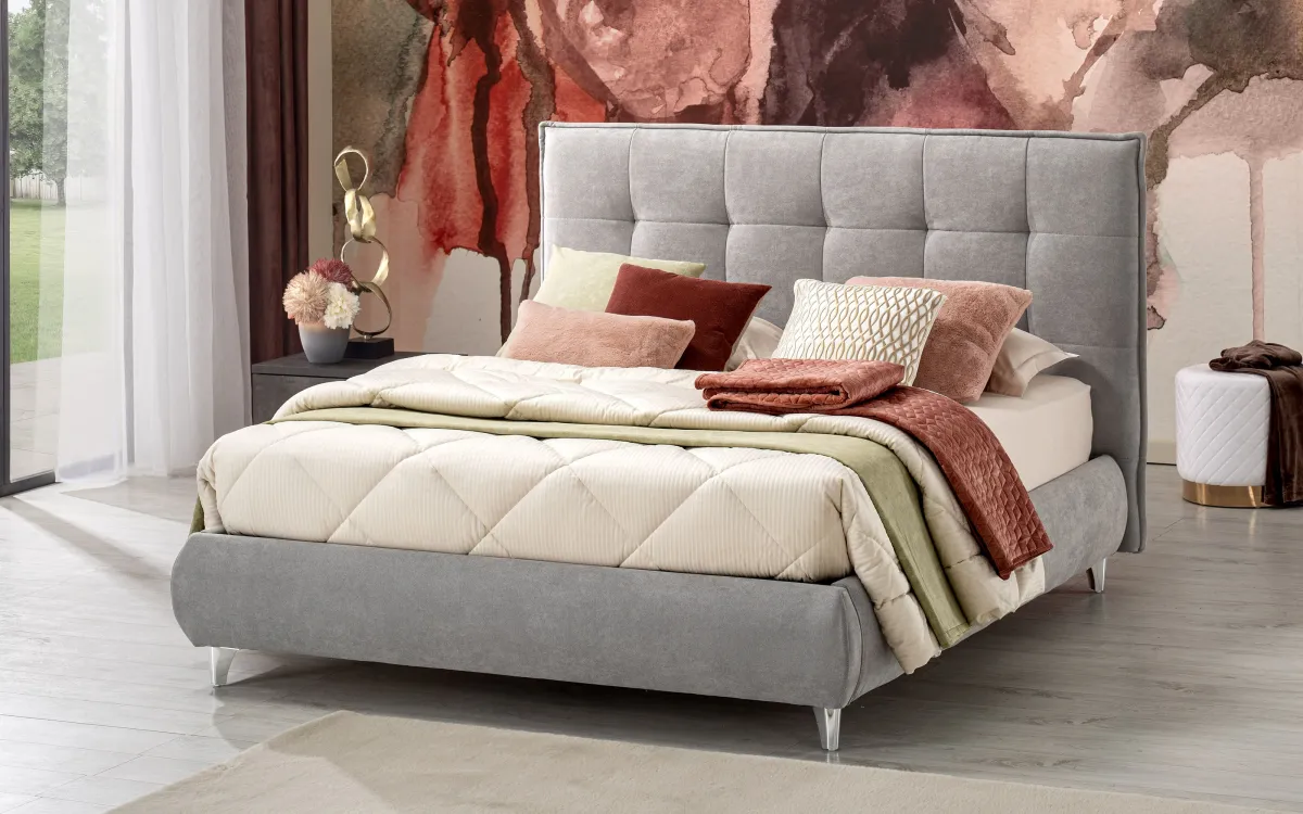 Letto contenitore matrimoniale senza contenitore con piedini tessuto silver: Deva