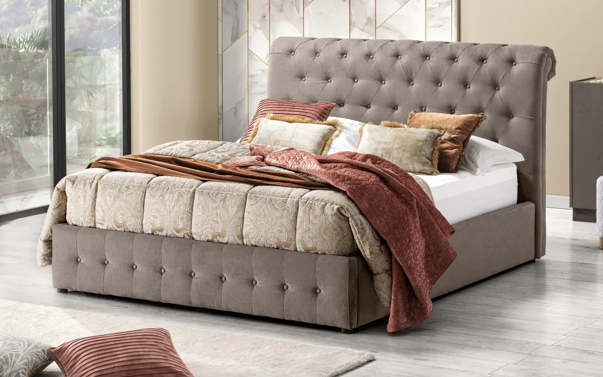 Letto contenitore matrimoniale tessuto loto elephant: Isabelle
