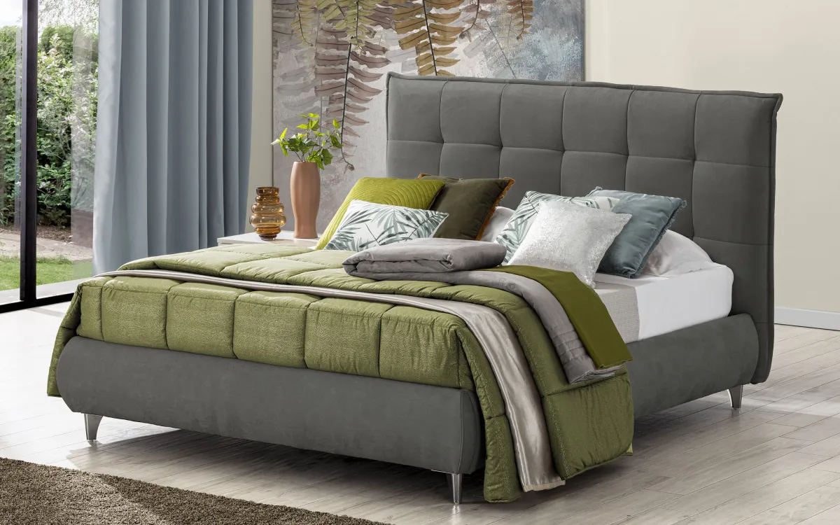 Letto contenitore matrimoniale tessuto loto grigio scuro: Deva