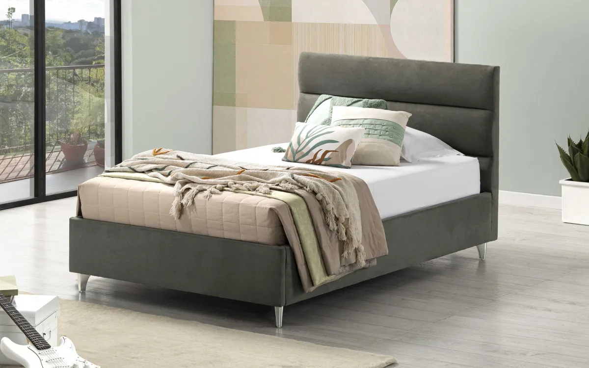 Letto contenitore una piazza e mezza con piedini tessuto loto verde: Noah