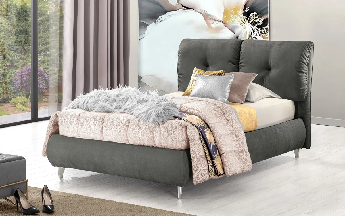 Letto contenitore una piazza e mezza con piedini tessuto loto grigio scuro: Calliope