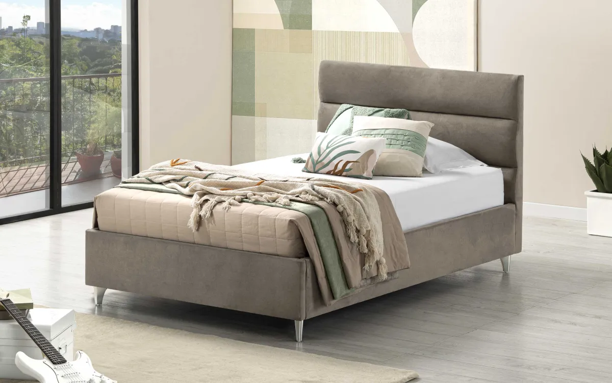 Letto contenitore una piazza e mezza con piedini tessuto loto brown: Noah