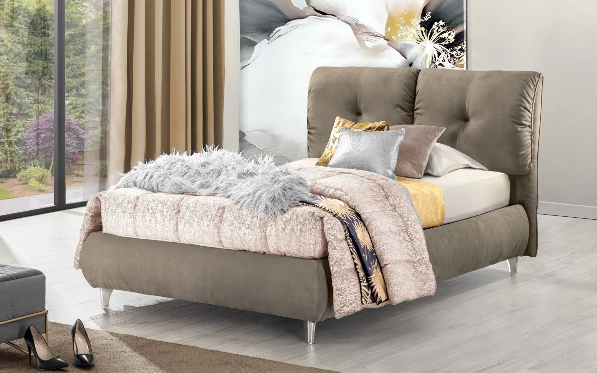 Letto contenitore una piazza e mezza con piedini tessuto loto brown: Calliope