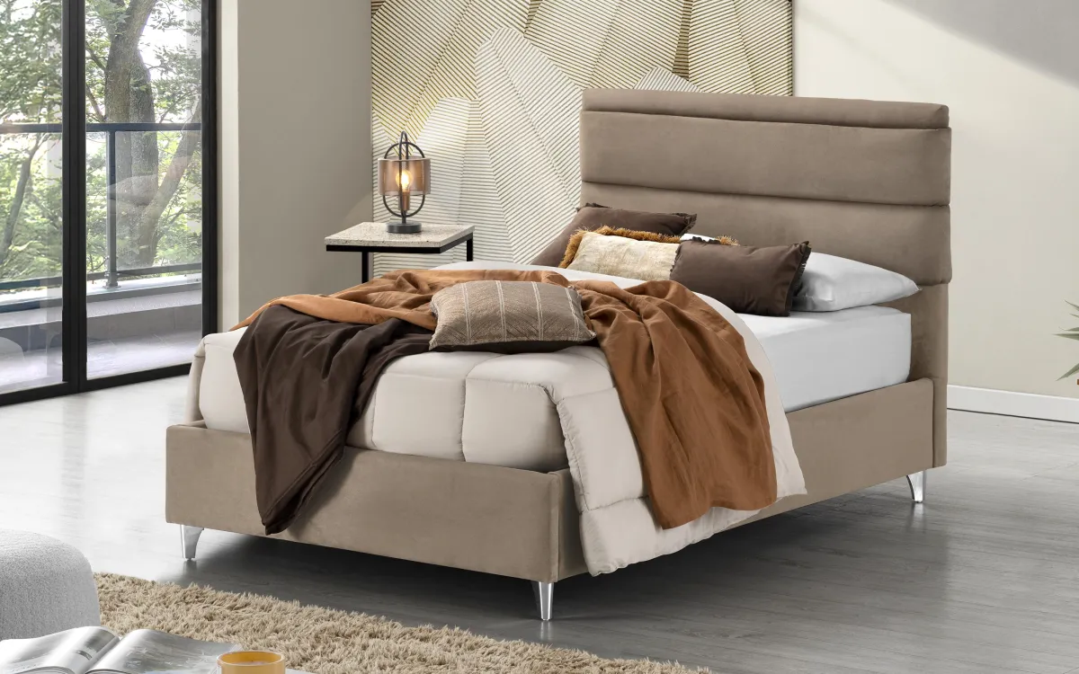 Letto contenitore una piazza e mezza con piedini tessuto loto brown: Class
