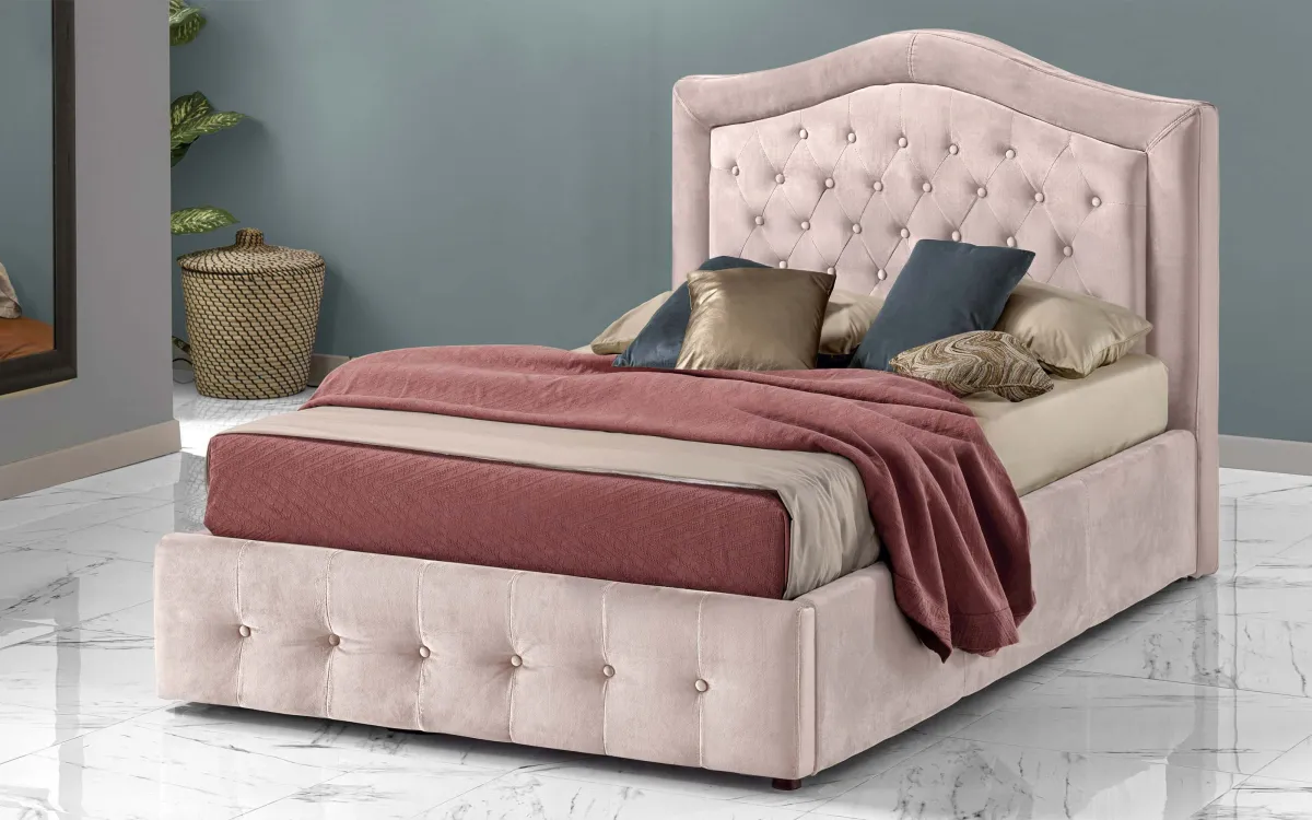 Letto contenitore una piazza e mezza Effetto velluto rosa antico: Lucilla