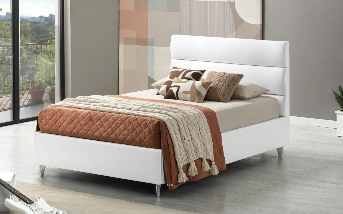 Letto contenitore una piazza e mezza lungo rivestimento ego bianco: Noah