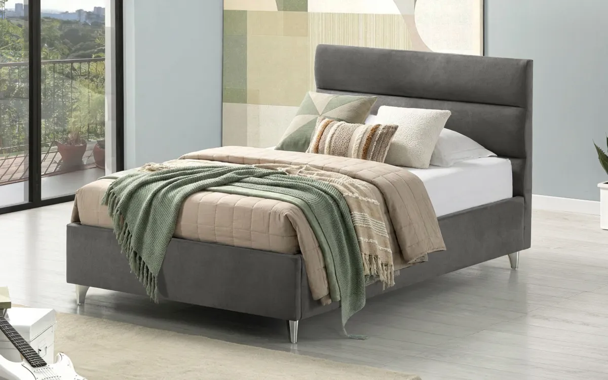 Letto contenitore una piazza e mezza lungo tessuto loto dark grey: Noah
