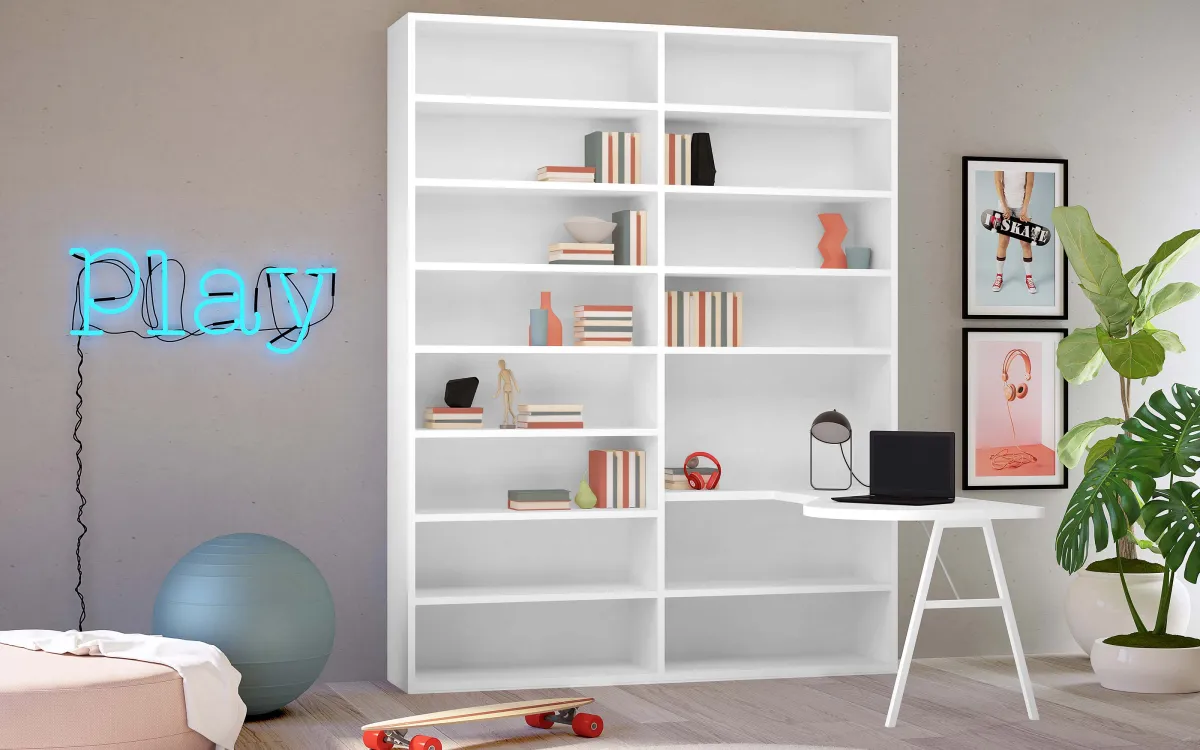 Libreria 2 vani con scrivania a destra bianco: Bit