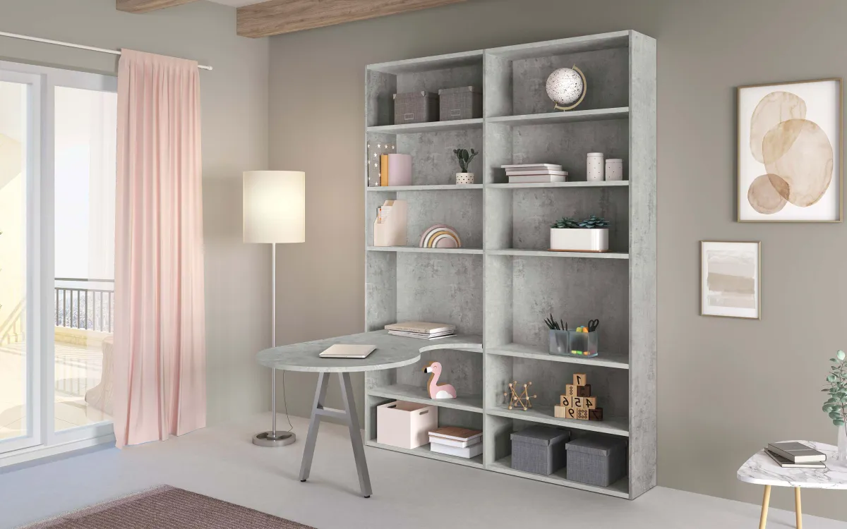 Libreria con scrivania a sinistra cemento ash: Spring
