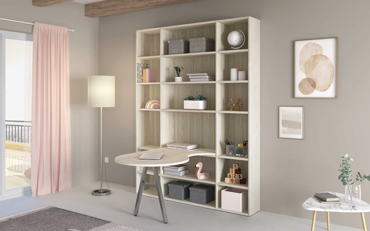 Libreria con scrivania a sinistra effetto altea beige: Spring