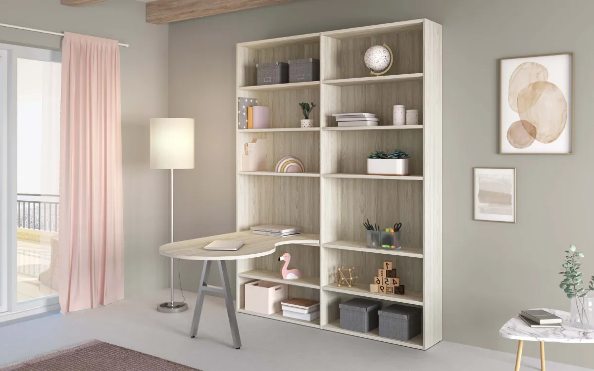 Libreria con scrivania a sinistra effetto altea beige: Spring