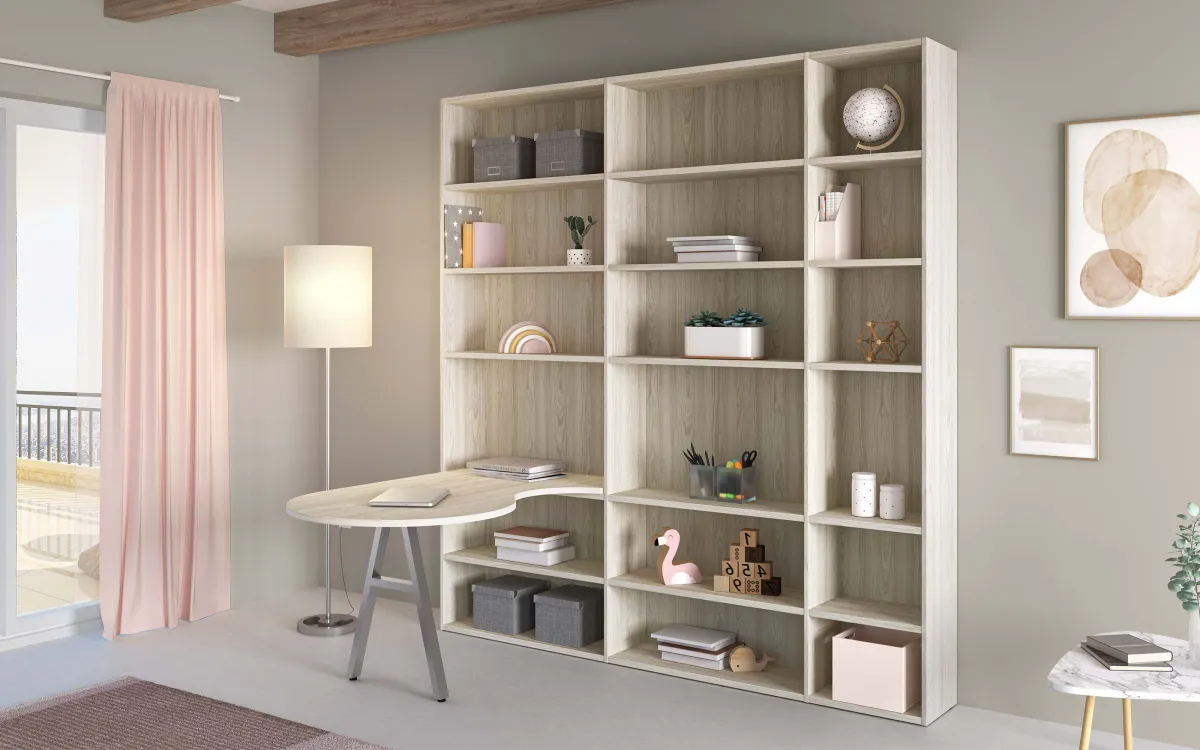 Libreria con scrivania a sinistra effetto altea beige: Spring