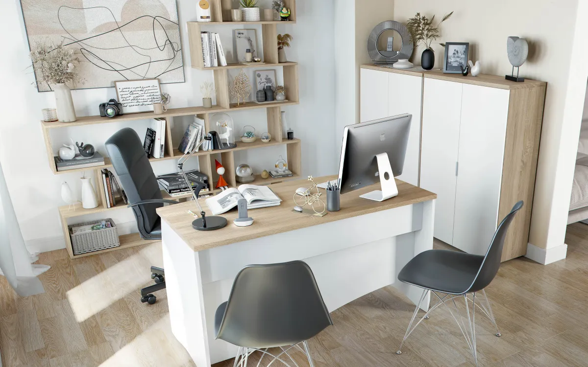 Mobile 2 ante bianco artik, effetto rovere: Desk
