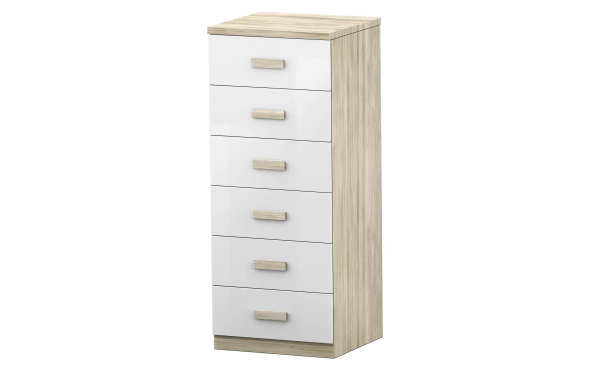 Settimino xl 6 cassetti olmo, bianco laccato: Sirio