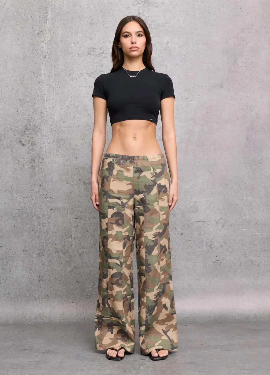 100% Linen Wide Leg Camo Pants