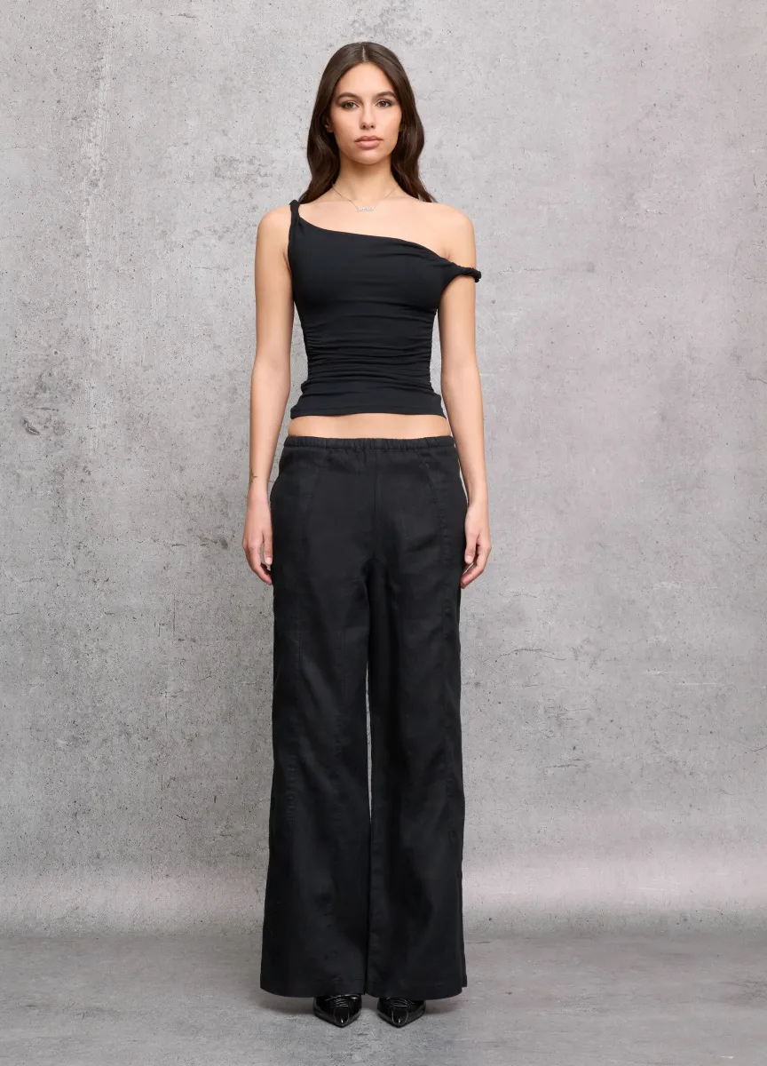 100% Linen Wide Leg Pants Black