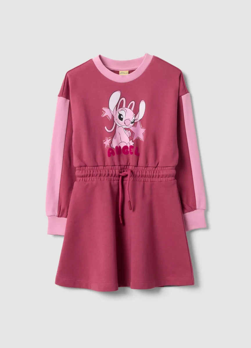 Abito rosa in misto cotone con stampa Lilo & Stitch per bambina