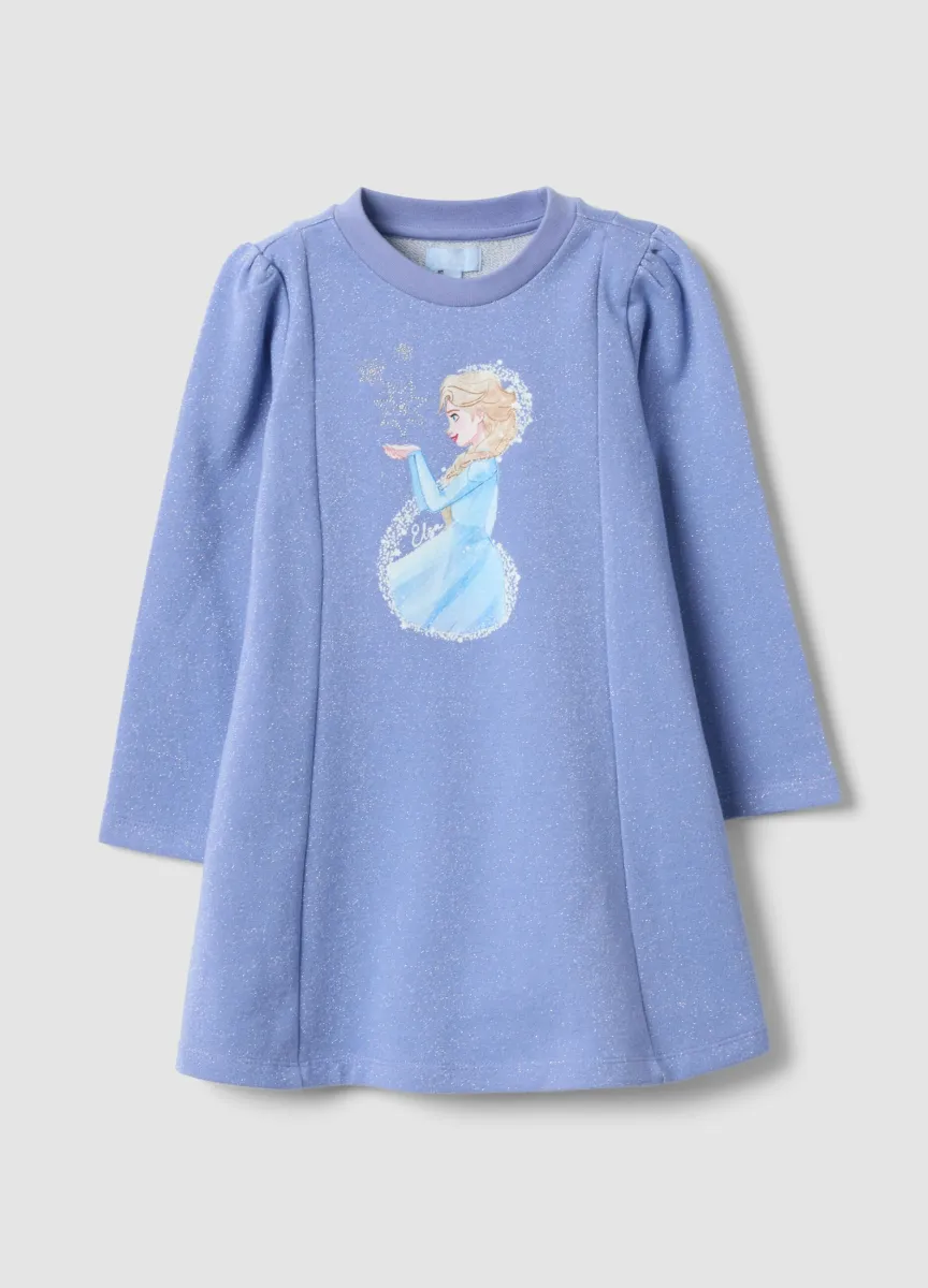 Abito viola in misto cotone con stampa Frozen e glitter per bambina