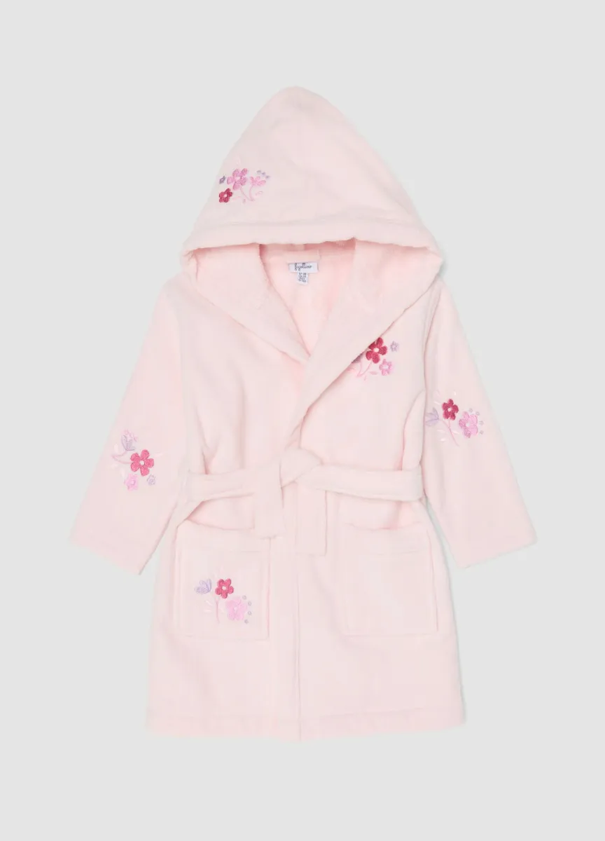 Accappatoio rosa con cappuccio in cotone organico per neonata e bimba