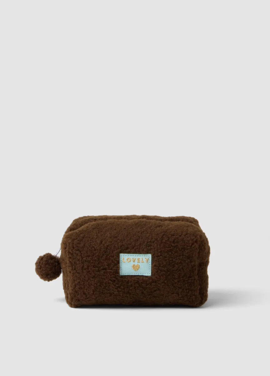 Beauty case marrone con pompon