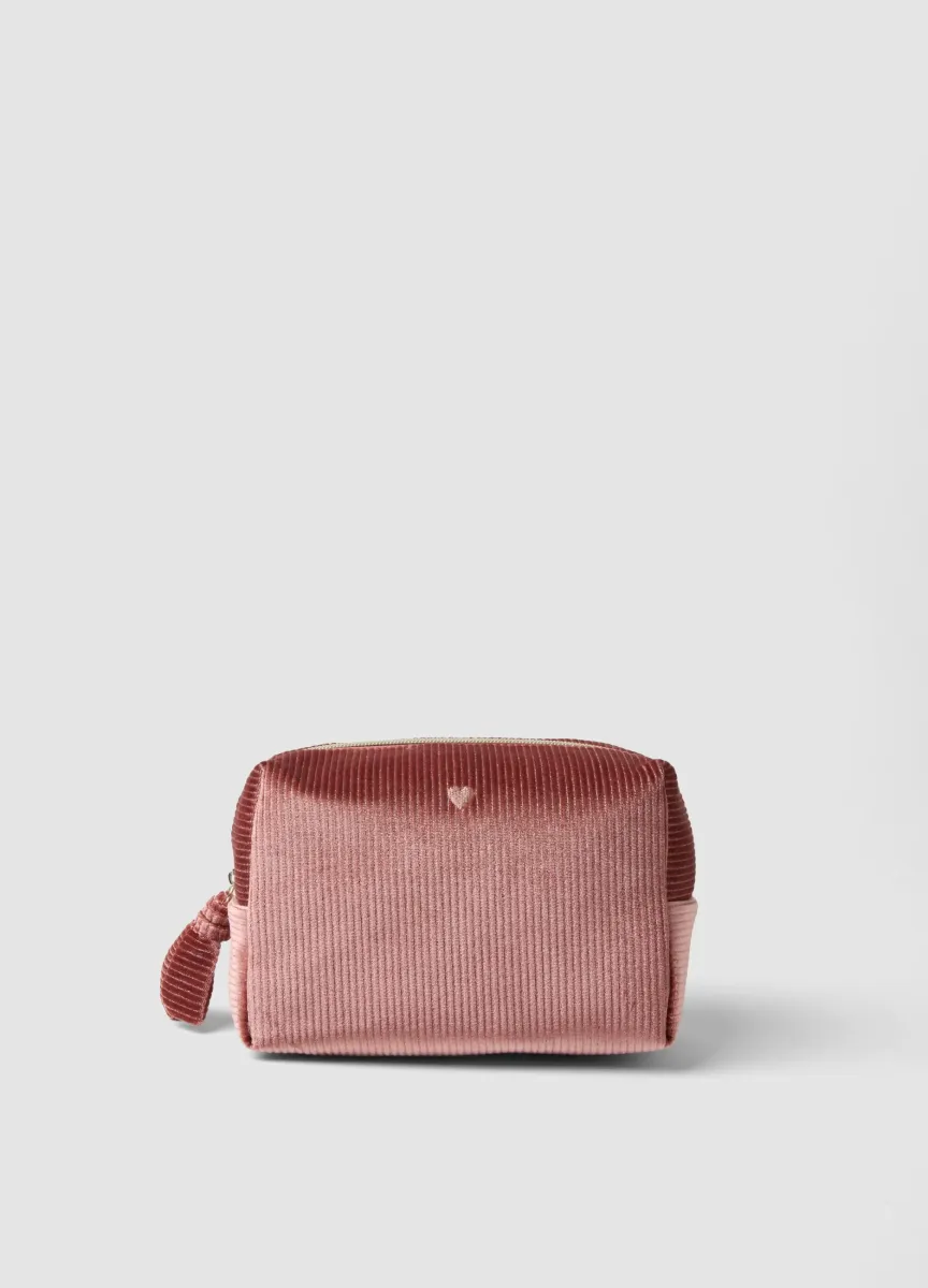 Beauty case rosa in tessuto elasticizzato a coste