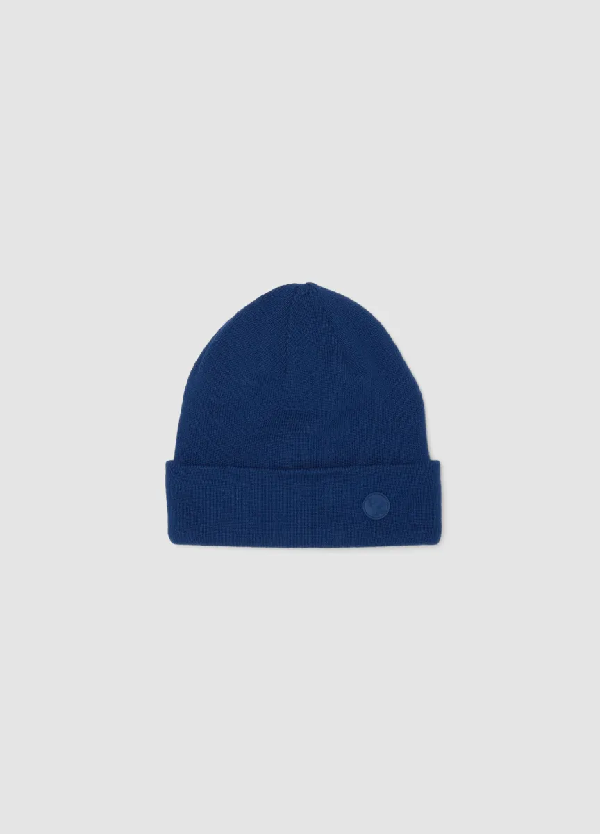 Berretto blu in misto cotone a maglia jersey