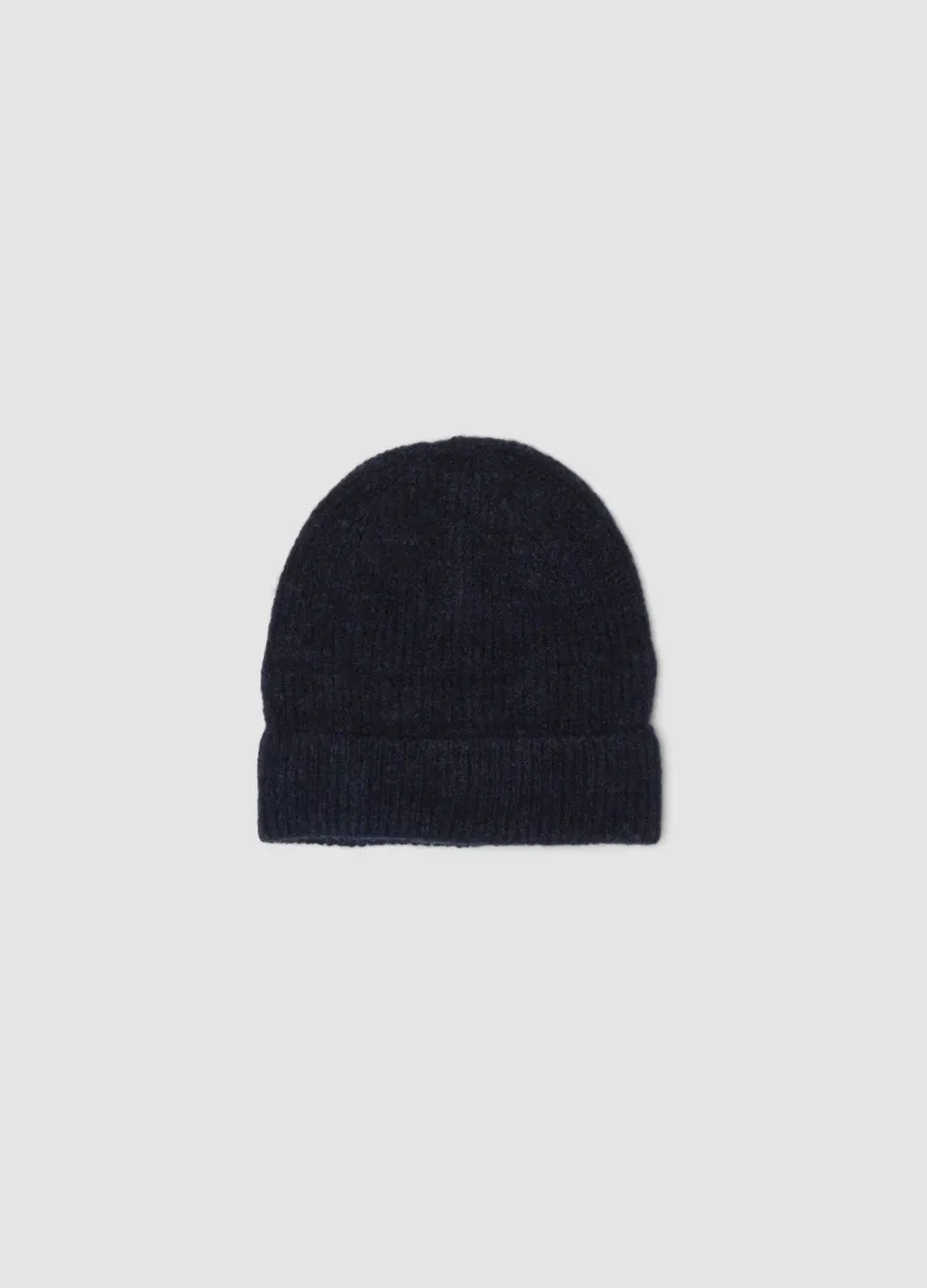Berretto blu navy in tessuto elasticizzato a costine