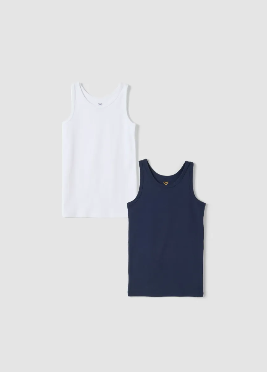 Bipack canottiere bianco e blu in puro cotone organico girocollo